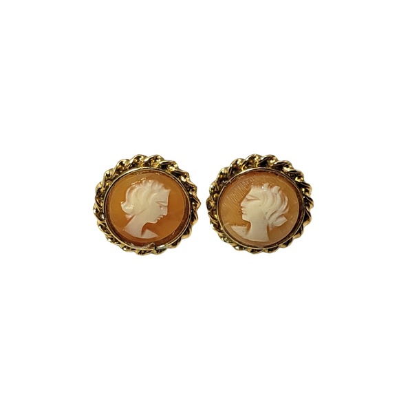 Vintage 14 Karat Yellow Gold Cameo Earrings #13289 - Picture 2 of 7